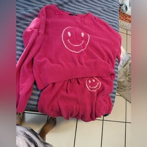 Pink Smiley Face Women Sweater